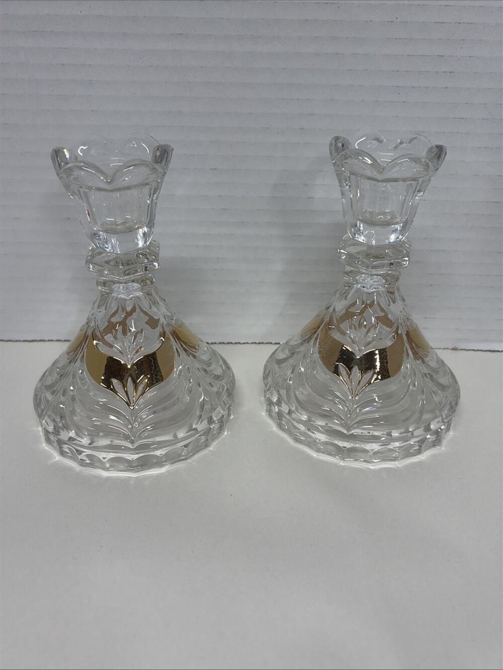 Vintage 24% Lead Crystal Candlestick Holder Gold Anna Hutte Bleikristall Germany